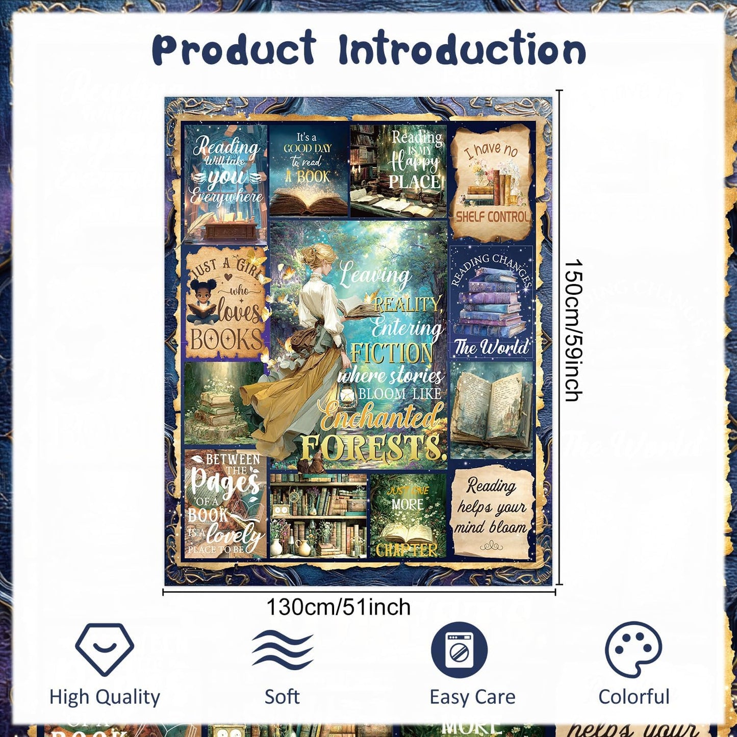 Book Lovers Gifts for Women - Fantasy Reading Blanket Gifts for Book Lovers Books Club Bookish Gift for Bookworm Birthday Christmas Soft Flannel Throw Blanket for Sofa Couch 60 x 50 Inches
