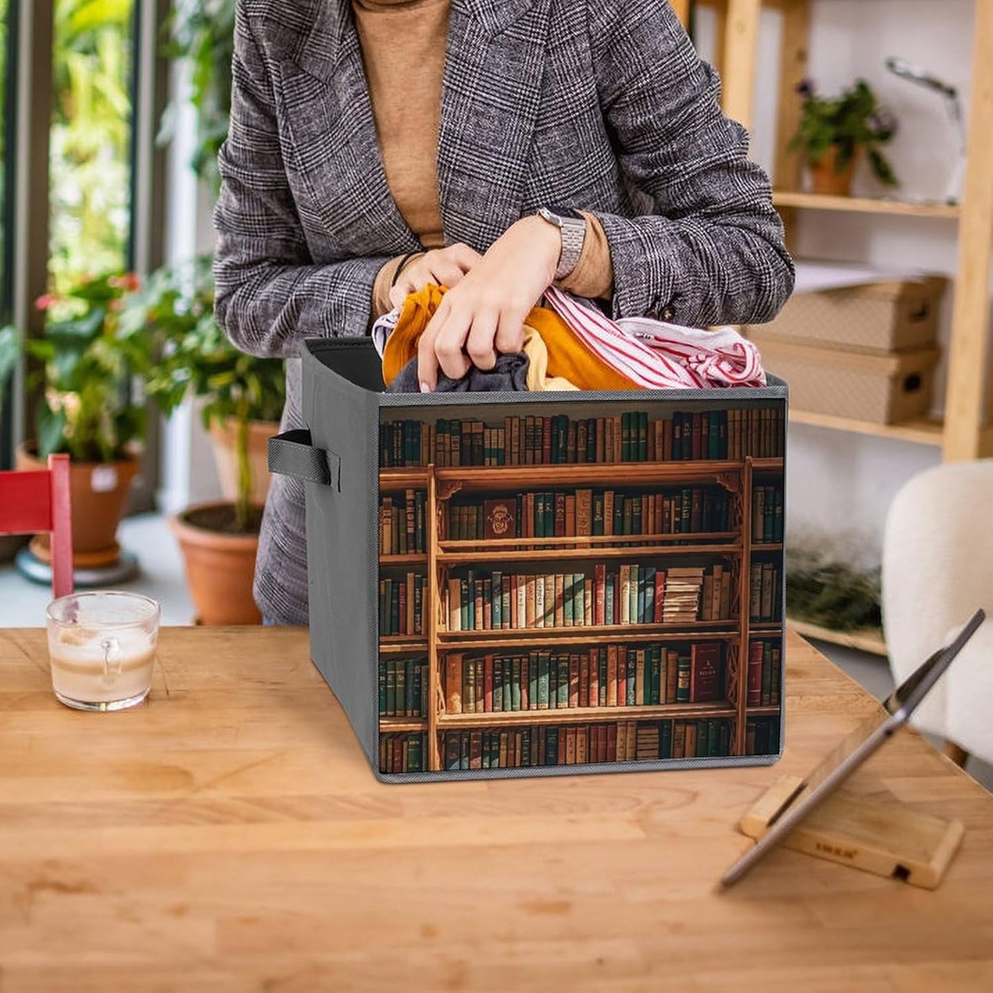 Old Bookshelf Foldable Storage Box with Handles, Durable Oxford Storage Cubes, 6PCS Collapsible Closet Organizer for Home, Shelf, Office, Travel
