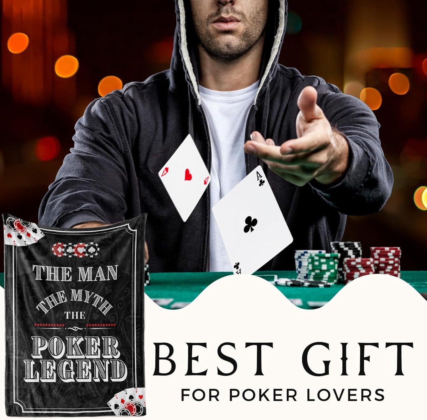 Poker Gifts for Men, Unique Poker Player Throw Blanket, Skin Friendly, Gifts for Birthday Christmas - 50" x 65"