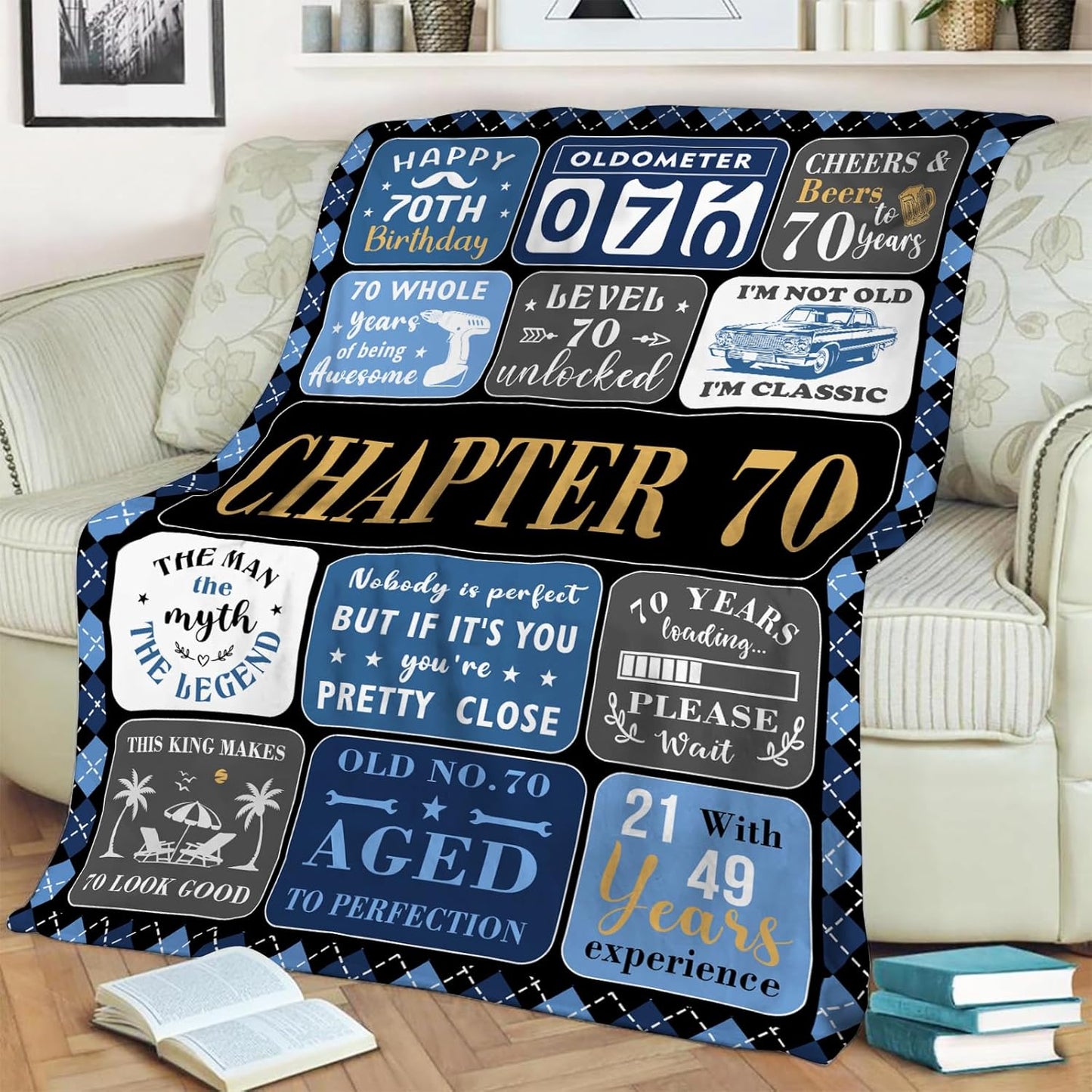 70th Birthday Gifts for Men Blanket 60"x50", 70 Year Old Birthday Gifts for Men, 1956 Birthdays Gift for Him, Best Birthdays Gift for 70th Man, Chapter 70 Throw Blanket