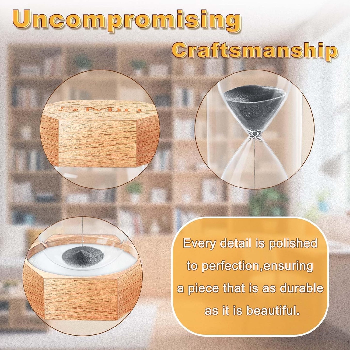 Sand Timer 1 Minute Hourglass, Natural Wood Grain Hexagonal Hour Glass Blaçk Sand Clock 1 Minutes, Reloj De Arena, Wooden Sandglass Sand Watch 1 Min for Rustic Decor, Office, Game, Classroom