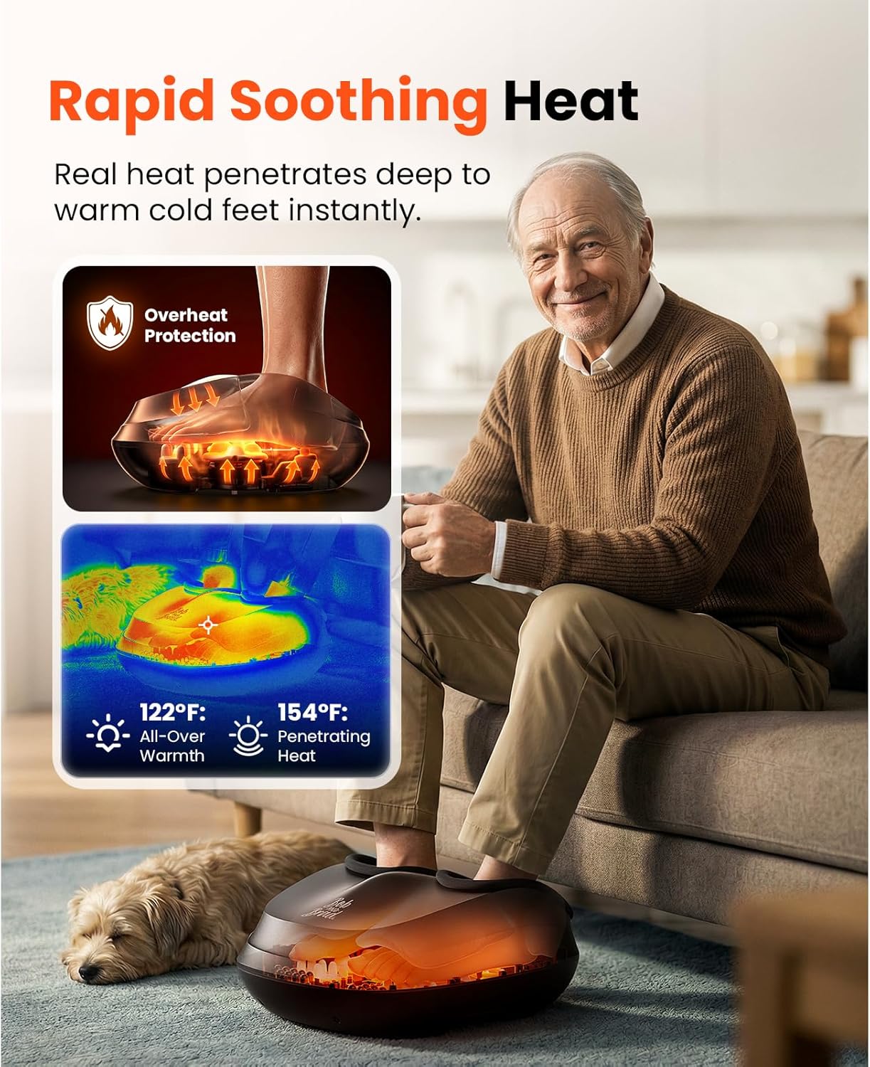 BOB AND BRAD Foot Massager with Heat, Shiatsu Deep Kneading & Air Compression for Plantar Fasciitis, FSA Eletric Feet Massager Machine, Fits US Size 12, HSA Eligible