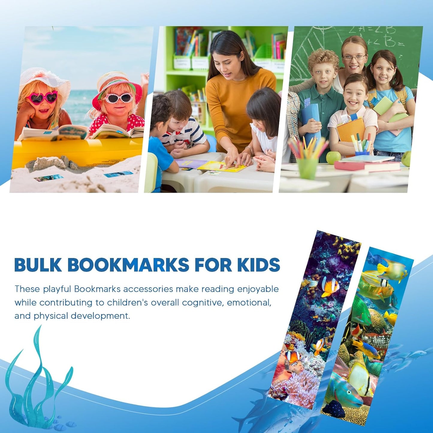 300PCS Ocean Bulk Bookmarks for Kids Classroom 60 Designs Cool Ocean Bookmark Cute Book Mark Double Sided Bookmark for Book Lovers Students Children Rewards Gifts