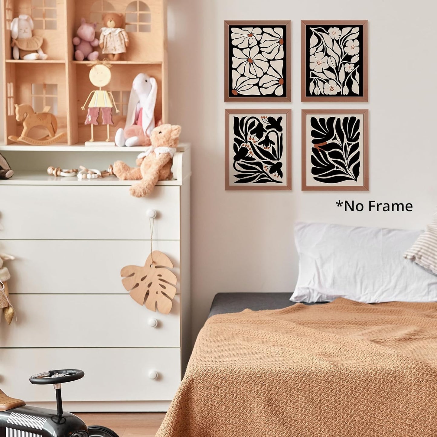 Abstract Boho Black flowers Plant Poster Prints for Home Living Girl Room Dorm Office Decor,Vintage Botanical Bohemian Neutral Floral Decorations Prints Aesthetic Wall Art Unframed 4pcs