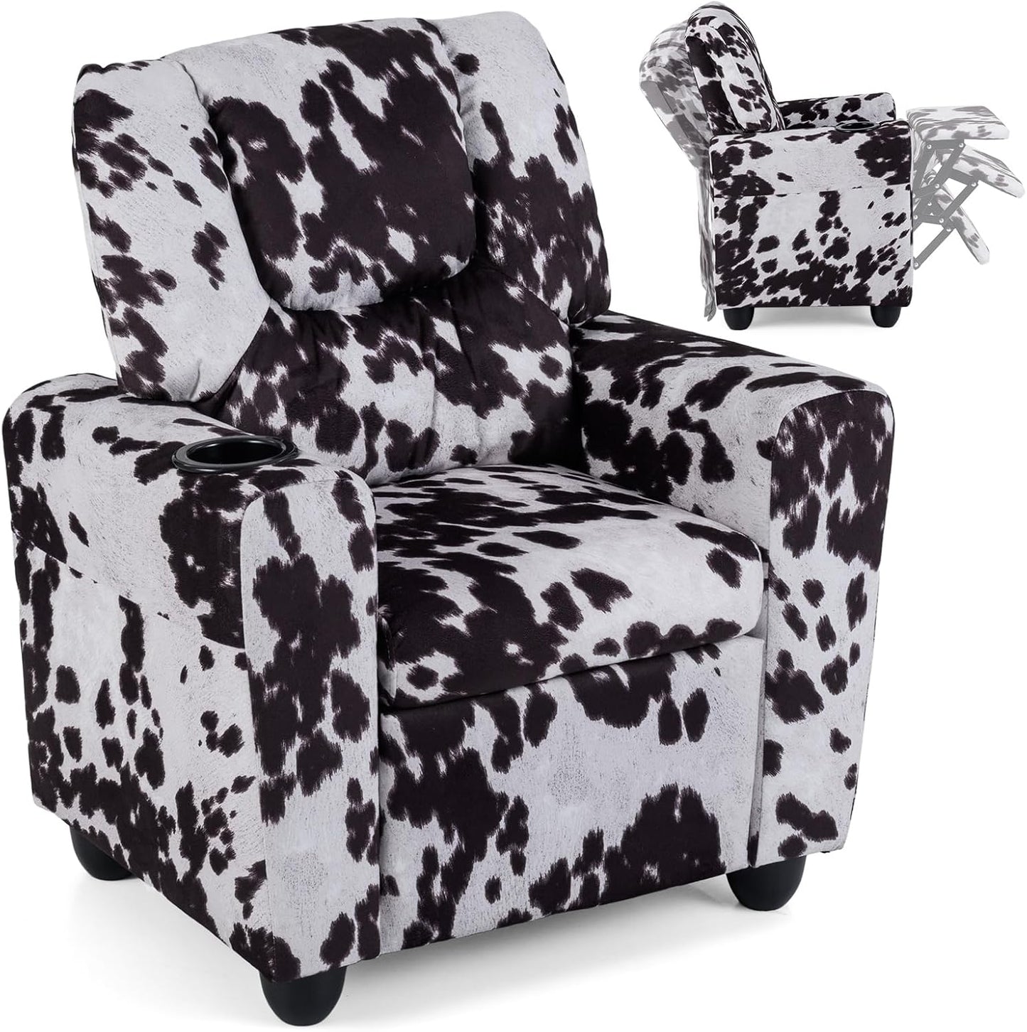 Costzon Kids Recliner Chair with Cup Holder, Toddler Adjustable Lounge Chair w/Footrest for Boys Girls Room, Ergonomic Baby Child Furniture Sofa for Age 3+ Gifts, Kids Mini Recliner up to 150 lbs