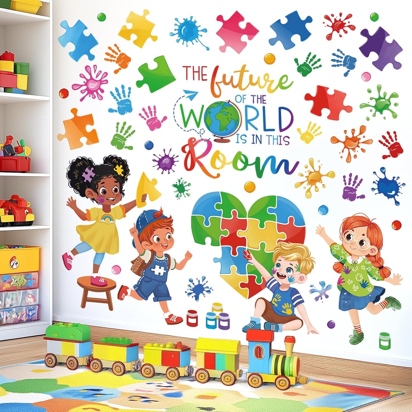 wondever Reading Corner Inspirational Quotes Wall Stickers The Future of The World is in This Room Peel and Stick Wall Art Decals for Kids Room Playroom School Classroom