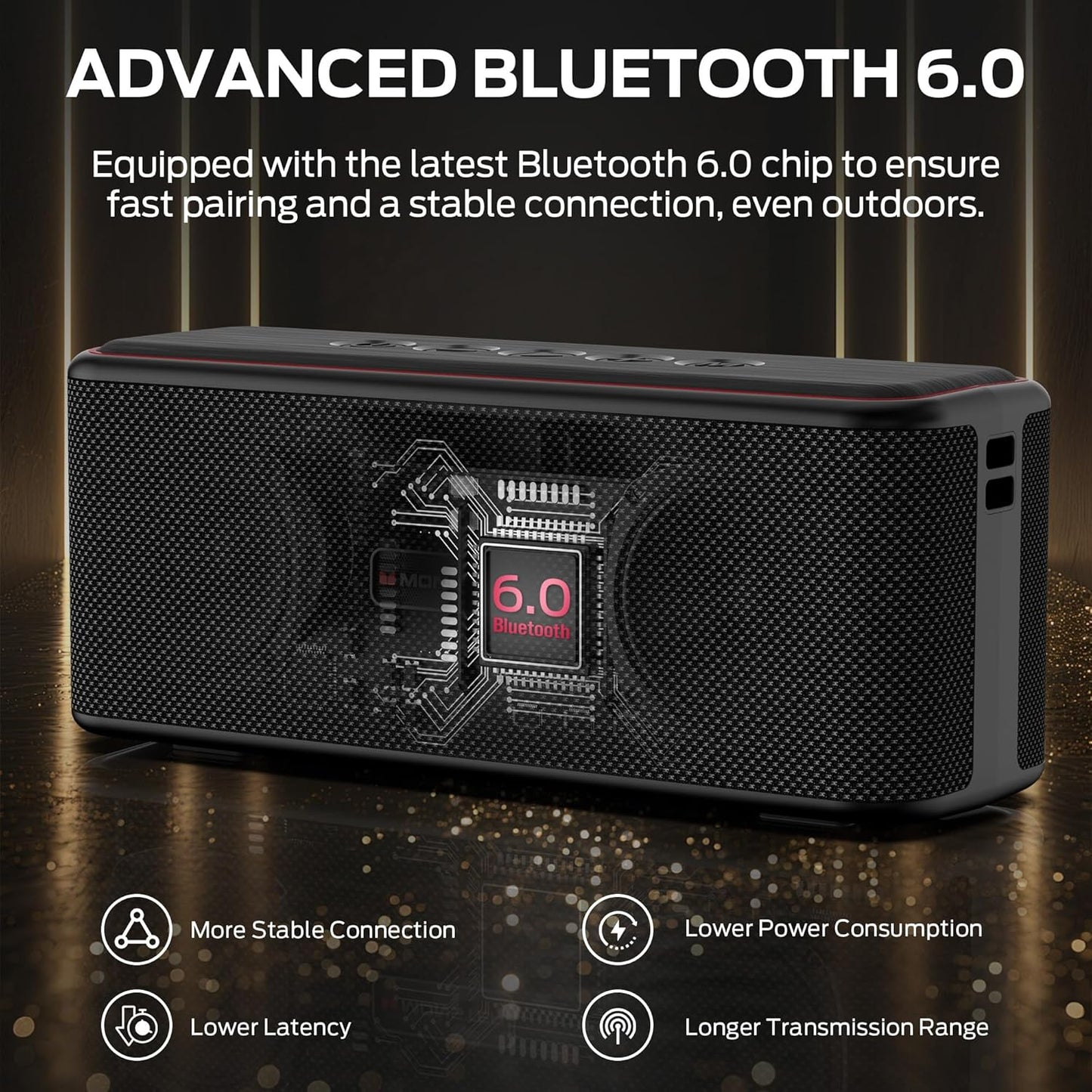 Monster Shock Plus Bluetooth Speaker,Portable Speaker with 40W Loud Stereo Sound, Bluetooth 6.0,TWS Pairing, 20H Playtime,Support AUX/TF Card,IPX6 Waterproof Wireless Speakers for Outdoor,Home,Travel
