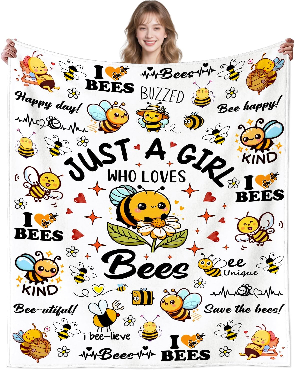 Cute Bee Blanket Bee Gifts for Women,Bees Lovers Throw Blanket,Funny Birthday Bees Themed Gifts for Girls Kids Adults Women 50"x 40"