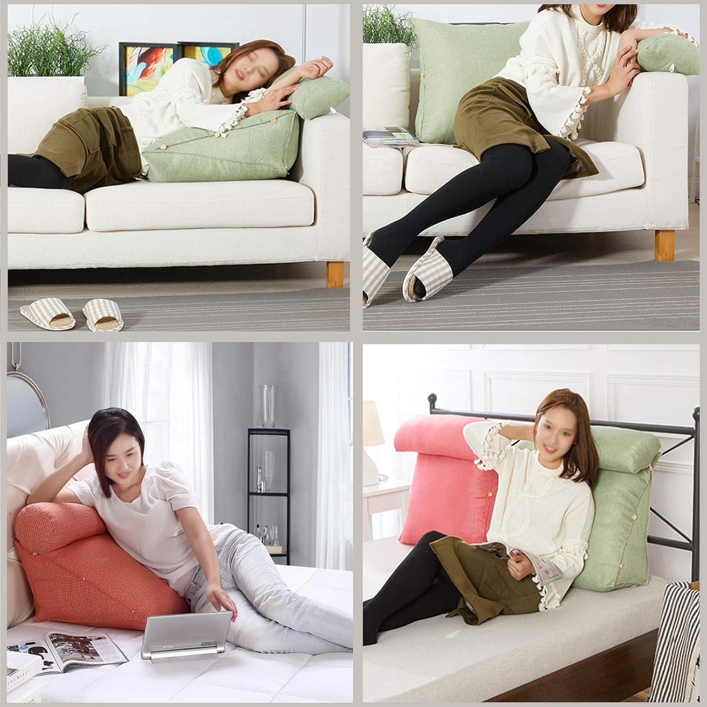 Reading Pillow Height-Adjustable Linen Fabric Throw Back Support Triangle Pillow for Car Seat Home Travel 5 Color 2 Size (Color : White Size : 55x30x50cm(2 Pieces)) (Orange 55x30x50cm(2 Pieces))