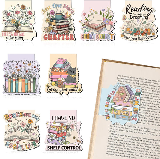 Book Lover Magnetic Bookmarks - 9 PCs Cute Cat Pretty Page Markers Gifts Funny Aesthetic Flower Magnet Bookmark for Reading Women Readers Bookish Students Teacher Birthday Back to School