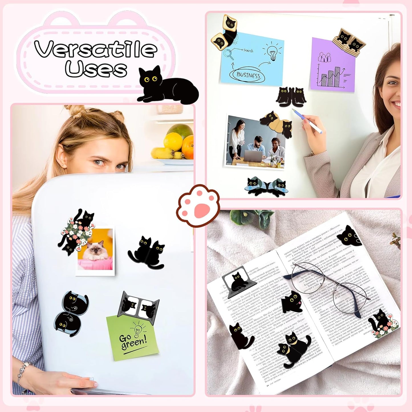 30Pack Cute Black Cat Bookmark Magnetic Bookmarks for Reading Women Men Kids Teacher Book Lovers Gifts, Unique Personalized Bookmarks Bulk Magnet Bookmark Clips Pretty Funny Novelty Page Book Markers