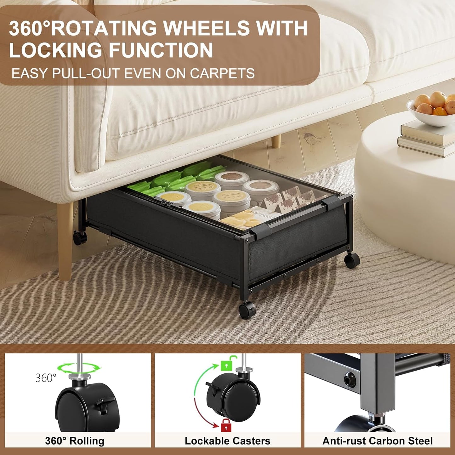 Under Bed Storage with Wheels 2 Packs, Under Bed Drawers, Underbed Storage with Wheels and Lid, Rolling Underbed Drawers for Clothes, Shoes, Blankets, Toys (Black)