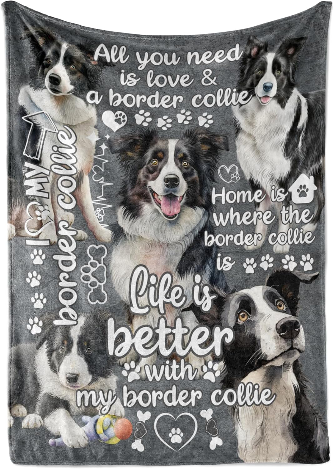 Border Collie Blanket Gifts for Border Collie Lover & Owner, Gifts for Women & Men, Dog Mom & Dad, Soft Flannel Blanket, 65 x 50 inches