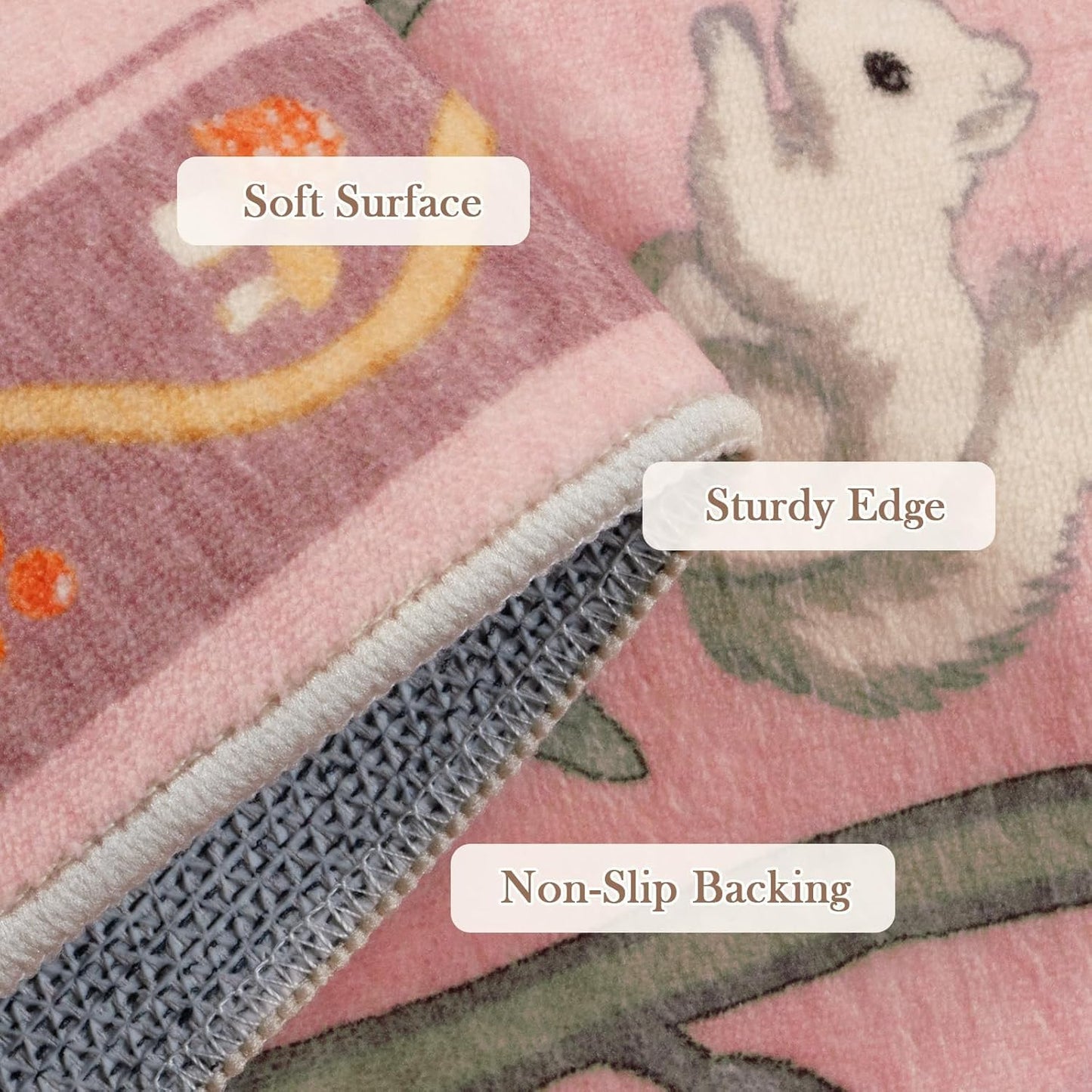 OJIA Animal Print Washable Rugs 5x7 Nursery Rug, Soft Pink Playroom Rug Non-Slip Boho Area Rug, Ultra-Thin Modern Floral Living Room Carpet for Bedroom Kids Room Classroom Office