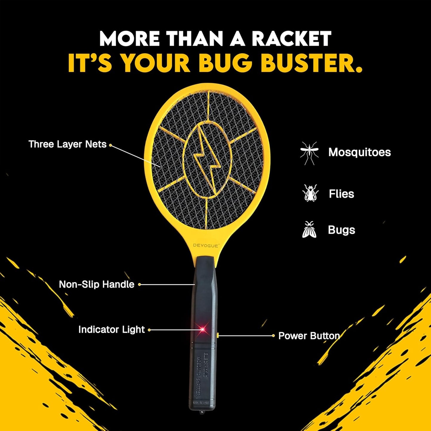 DEVOGUE® Pack of 2 Electric Fly Swatter Bug Zapper Battery Operated Flies Killer Indoor & Outdoor Pest Control Mosquito Zapper and Insect Catcher Racket (Packing May Vary)