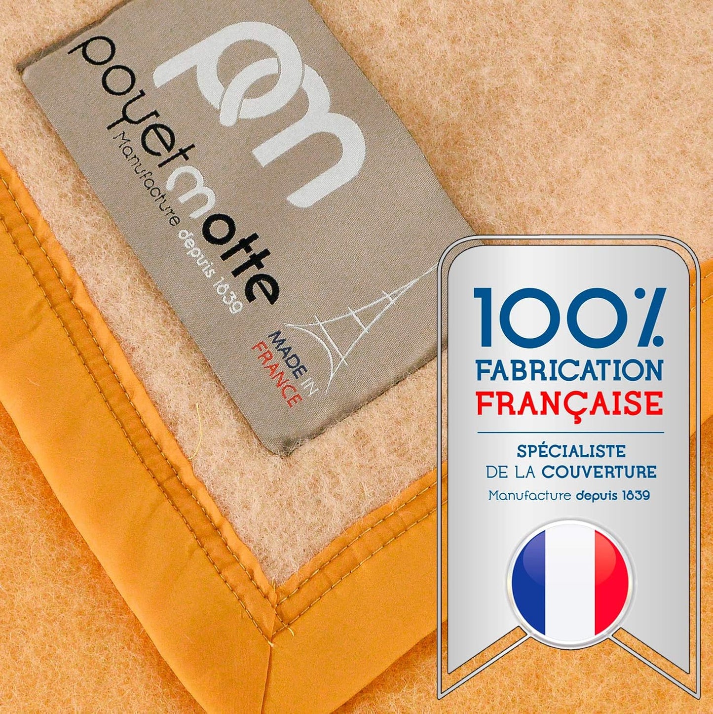 Poyet Motte Aubisque 500GSM Heavyweight 100-Percent Wool Blanket, Maise/Natural (Full/Queen Size)