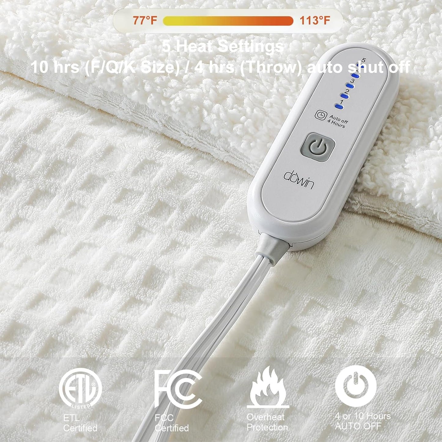 Dowin Electric Blanket Full Size - Heated Waffle Fleece Heating Warming Blankets with Auto Shut Off for Couch Office Chair Bed Adults Fuzzy Cozy Machine Washable 72x84 Beige