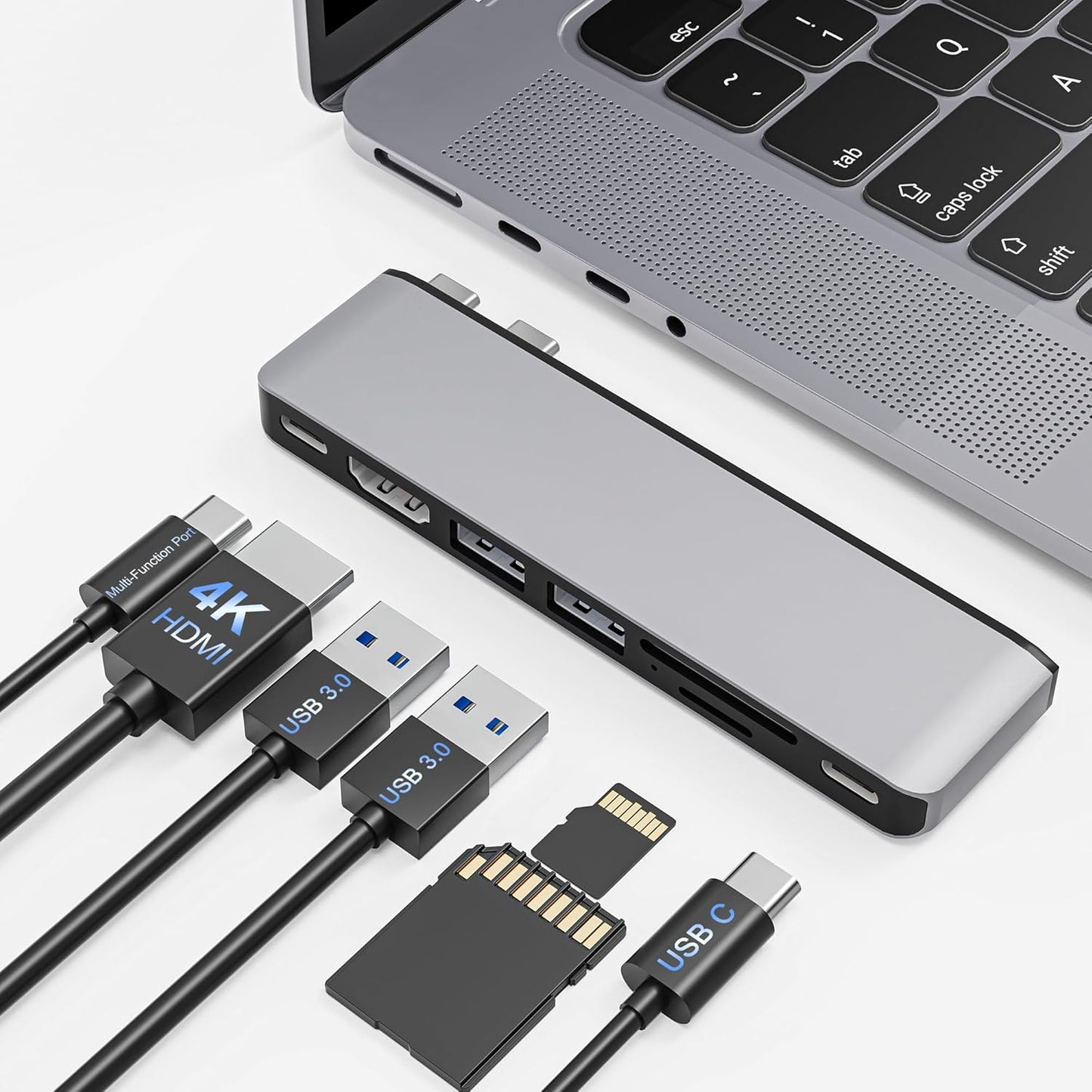 USB C Hub for MacBook, 7-in-2 Mac USB Adapter, MacBook Accessories with 4K@60Hz HDMI, Thunderbolt 4, SD/TF Card Reader, Type C and 2 USB A Data Ports for MacBook Pro, MacBook Air and More
