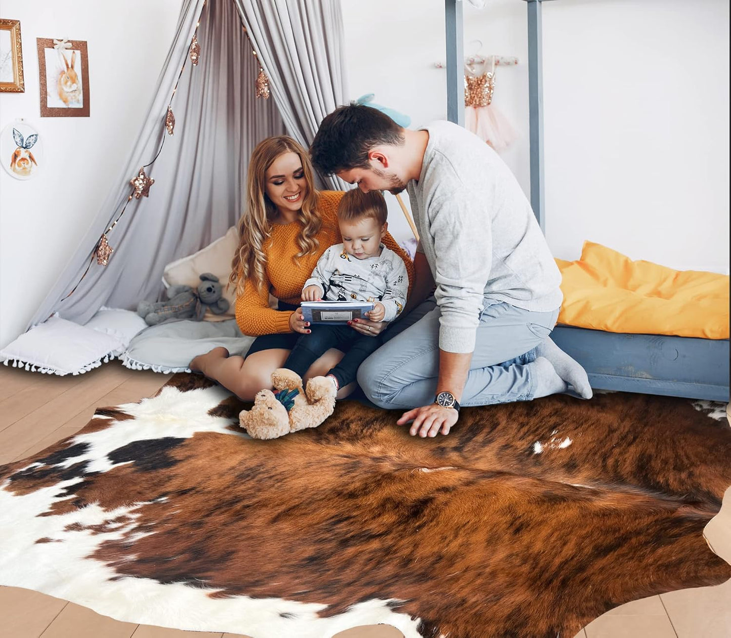 bonanza leathers Genuine Cowhide Rug Classic Tricolor Size S/L/XL 5X6/6X7/7X8 FT (XL)