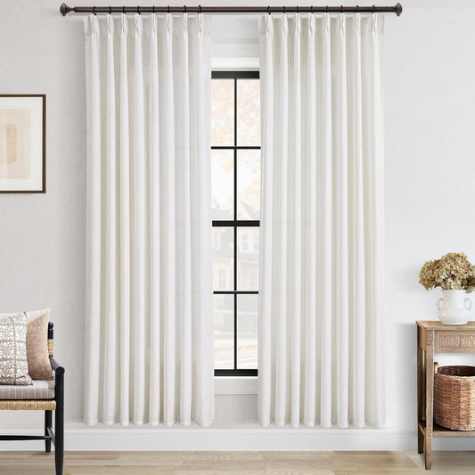 Pinch Pleated Linen Curtains 72 inches Long for Living Room Memory Training Shaped Natural Cream Light Filtering Semi Sheer Curtains 72 inch Length 2 Panel Set Modern Farmhouse Pinch Pleat Drapes