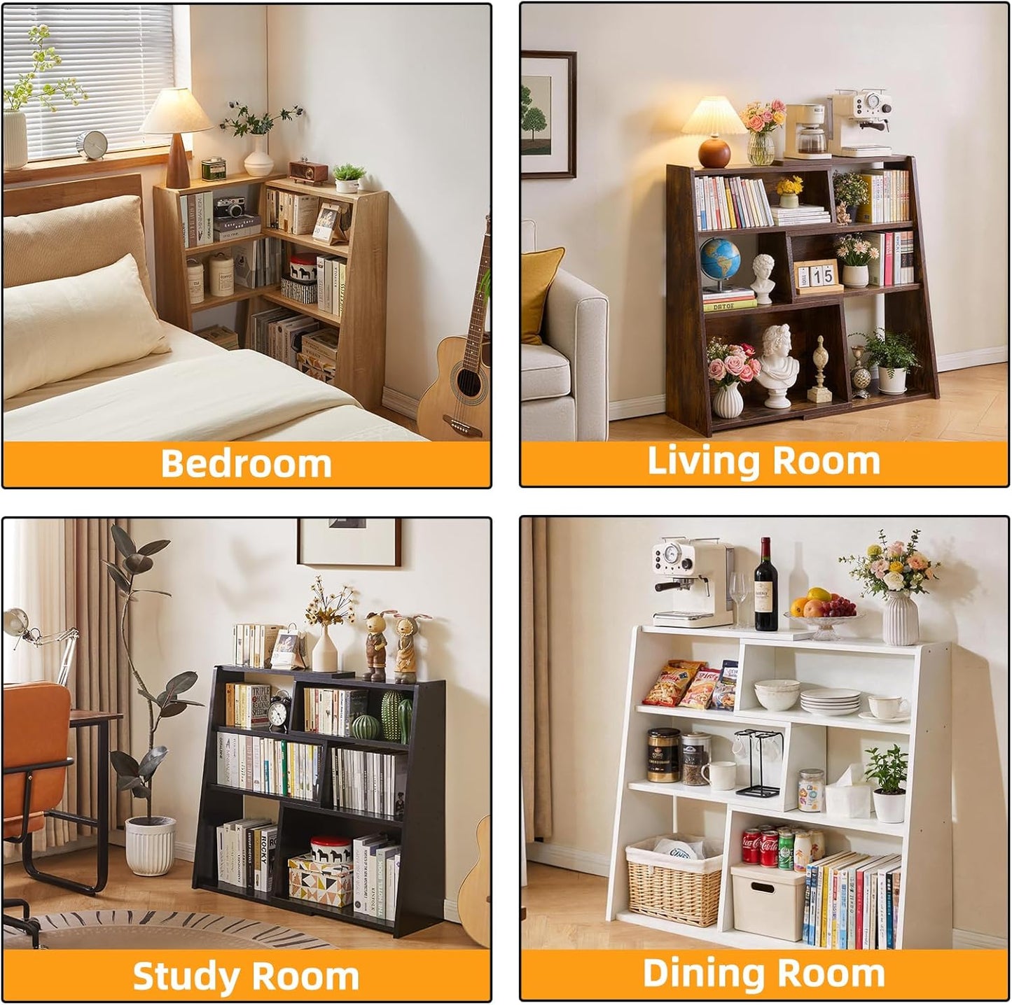 Expandable Bookcase, 3-Tier Ladder Open Storage Bookshelf, Storage Organizer Bookcase for Study Office Living Room, Oak YD-BC005R