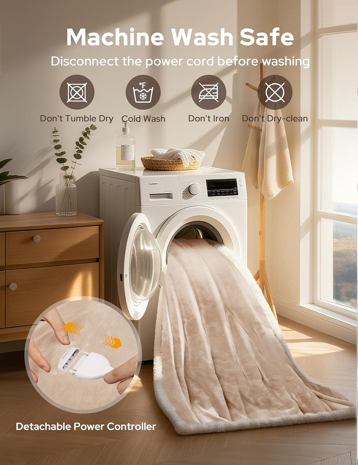 NIORSUN Heated Blanket Throw with Foot Pocket, Wearable Electric Blanket with 9 Heating Levels & 10 Time Settings, Ultra-Soft Flannel & Sherpa, Cozy Gift for Family and Friends, 50 * 70", Beige