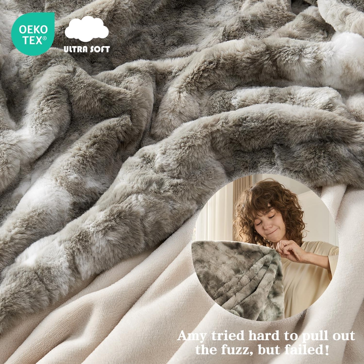 Krifey Oversized Faux Fur Throw Blanket, Soft Fluffy Fuzzy Cozy Blanket for Couch, Sofa and Bed, Luxury Mink Plush for Women, Room Home Dorm Decor, Marbled Gray 60" x 80", Warm 600GSM