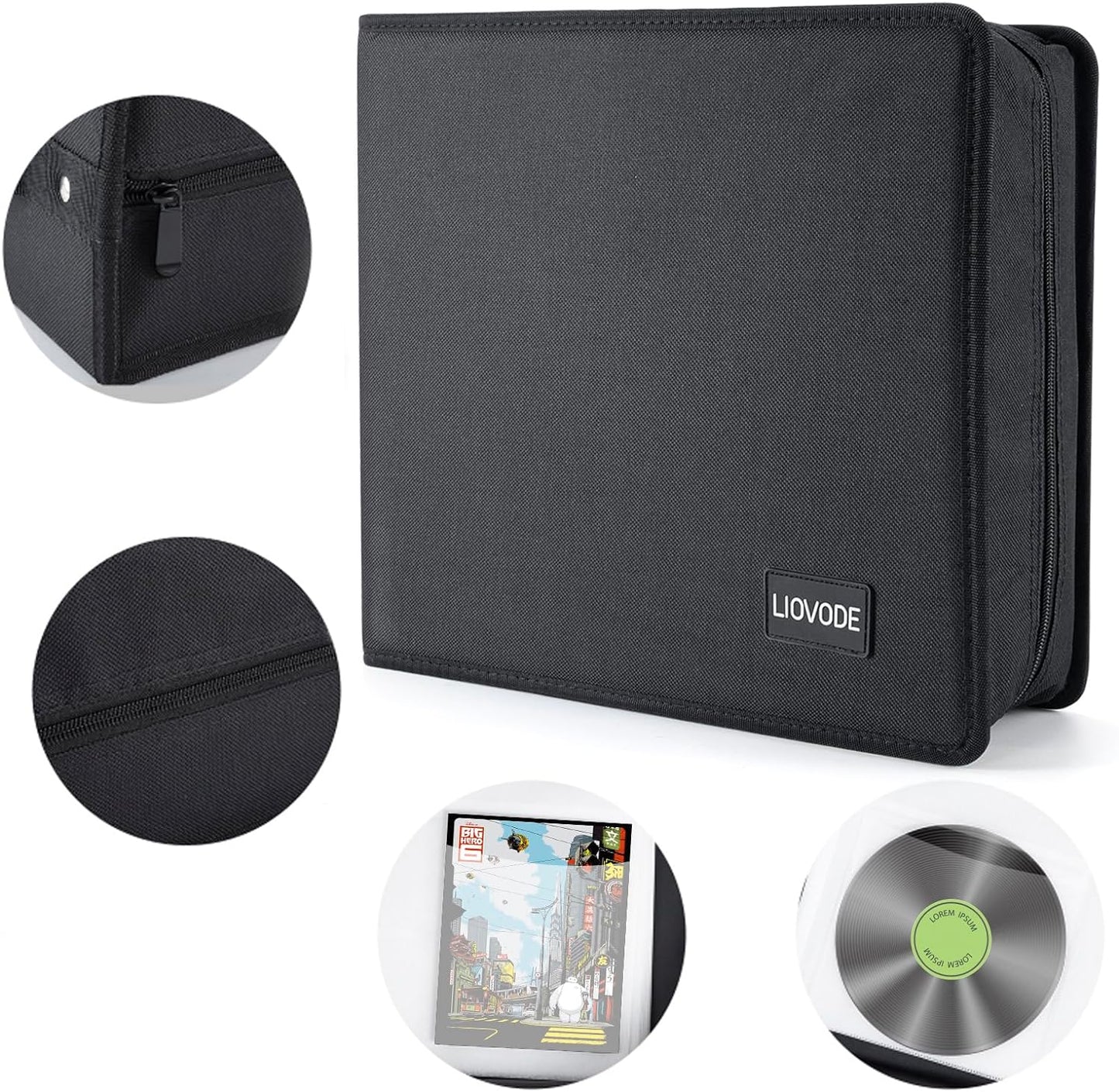 DVD Case 200 DVDs and 100 Booklets Capacity, CD/Blu-ray Storage Binder Case with Booklet Inserts Media Organizer Holder Black Blu ray Wallet for Car (200 Capacity)