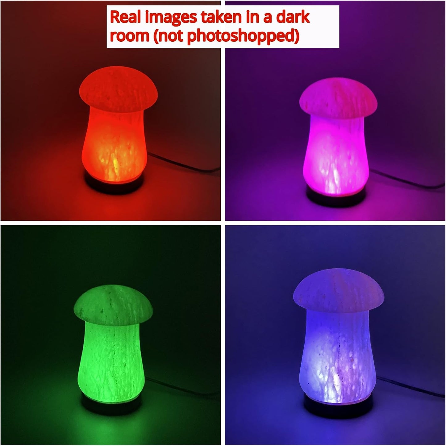 ApexGlobal Himalayan USB Salt Lamp Mushroom Shape in Multi Color Changing, 3 Watts LED Bulb and Wood Base, Handcraft Natural Salt Lamp for Best Gift, (6 inches, 2 lbs) Unique Gift Idea