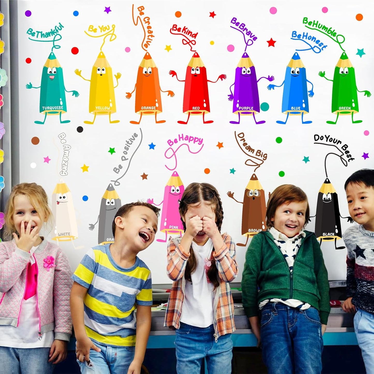 Kids Playroom Wall Stickers Color Wall Decal Peel and Stick Colorful Inspirational Art Decals for Classroom Be Kind Positive Quotes Walls Decor Crayon Vinyl Sticker for Daycare Nursery School Supplies