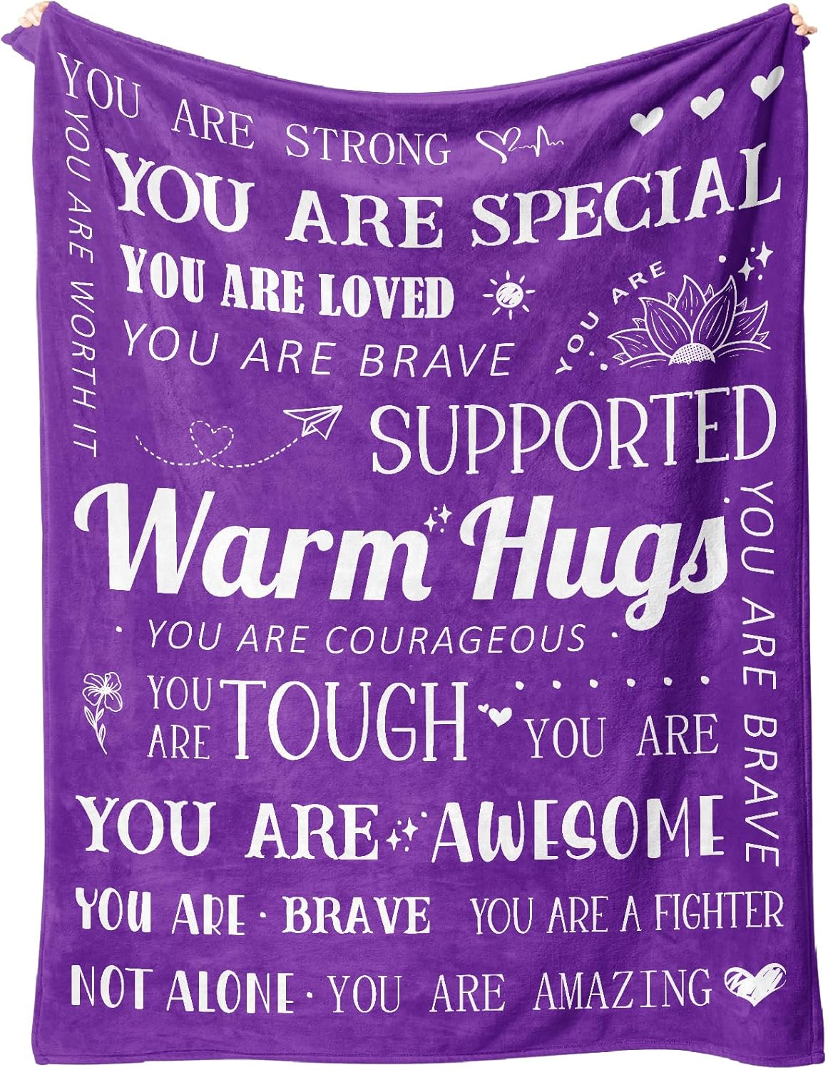 Get Well Blanket - Breast Cancer Gifts for Women, Feel Better After Surgery Gifts, Sympathy Inspirational Healing Blanket (Purple), MTHL005