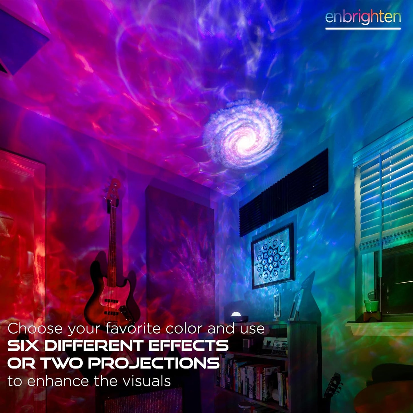 Enbrighten Galaxy Star Projector – Multi-Color Aurora Nebula Space Lamp with Sleep Sounds and White Noise – USB Powered Night Light for Bedroom, Living Room, Kids & Adults (65277)