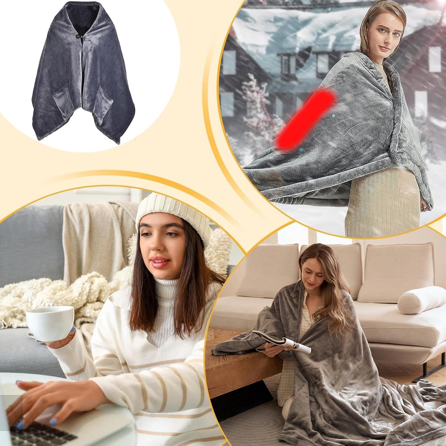 Electric Heating Shawl - Electric Heated Shawl Wrap for Women | 3 Temperature Settings Overheat Protection Beddings for Cold Weather Travel Reading Sleeping Camping