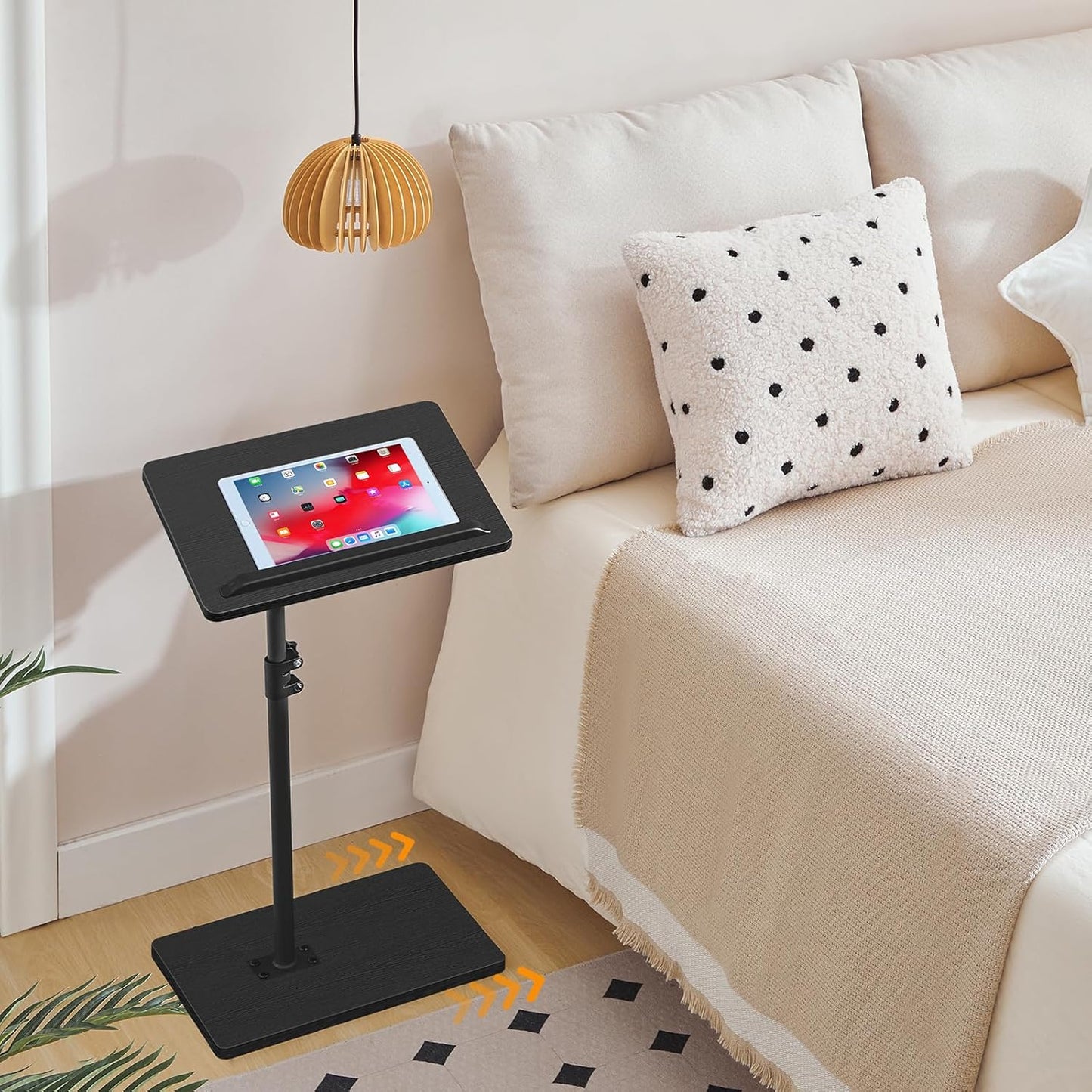 TV Tray Table, Sofa Armrest Tray Table for Couch, 360° Swivel Height Adjustable End Table, Snack Side Table with Phone and Tablet Slot, C Shaped Black ETBK4501