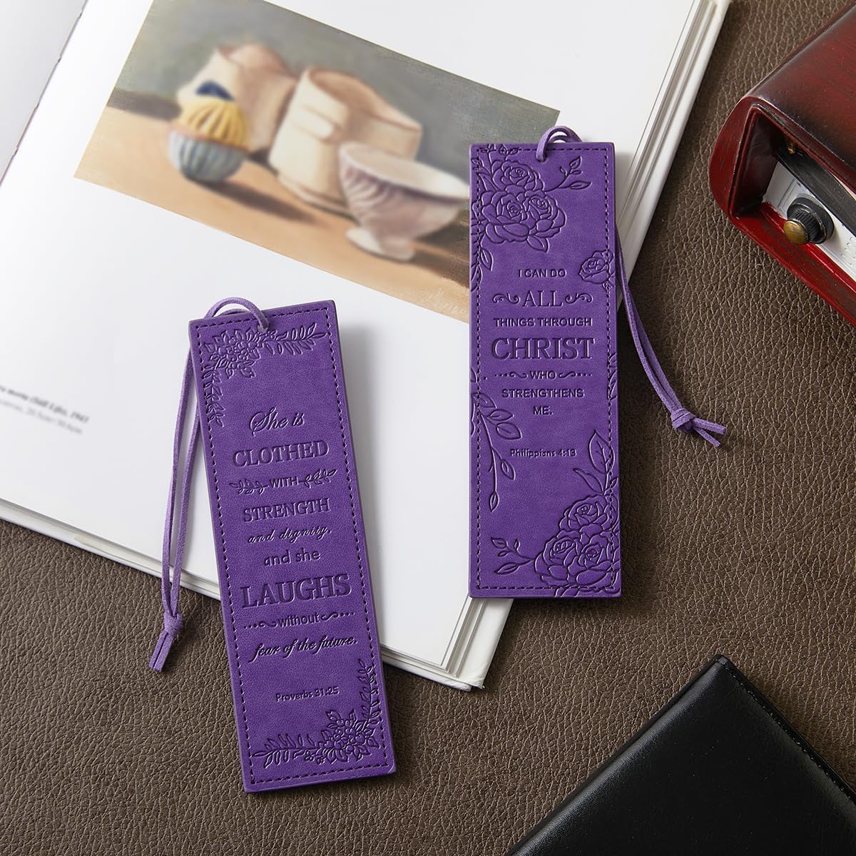 2 Pcs Christian Leather Bookmarks for Women, Purple Christian Gifts for Women Book Marks for Reading Women (Purple)