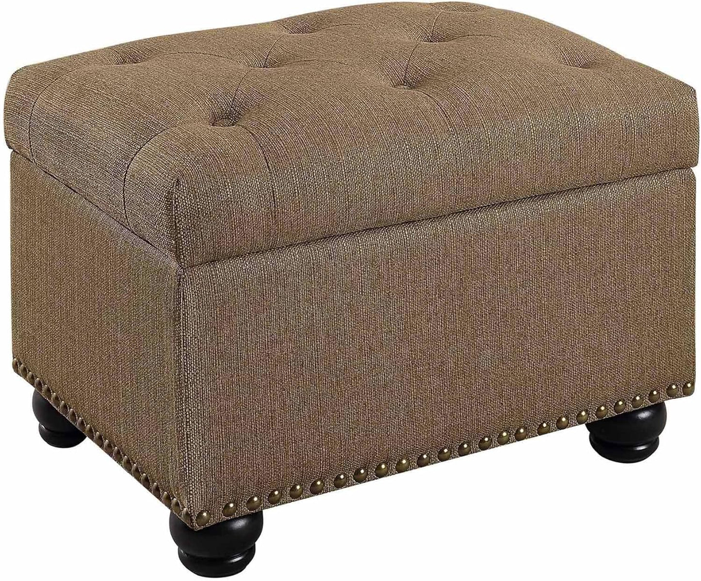 Convenience Concepts Designs4Comfort 5th Avenue Upholstered Storage Ottoman 24" - Contemporary Foot Stool and Seat with Hinged Lid for Living Room, Dining Room, Office, Den, Sandstone Fabric
