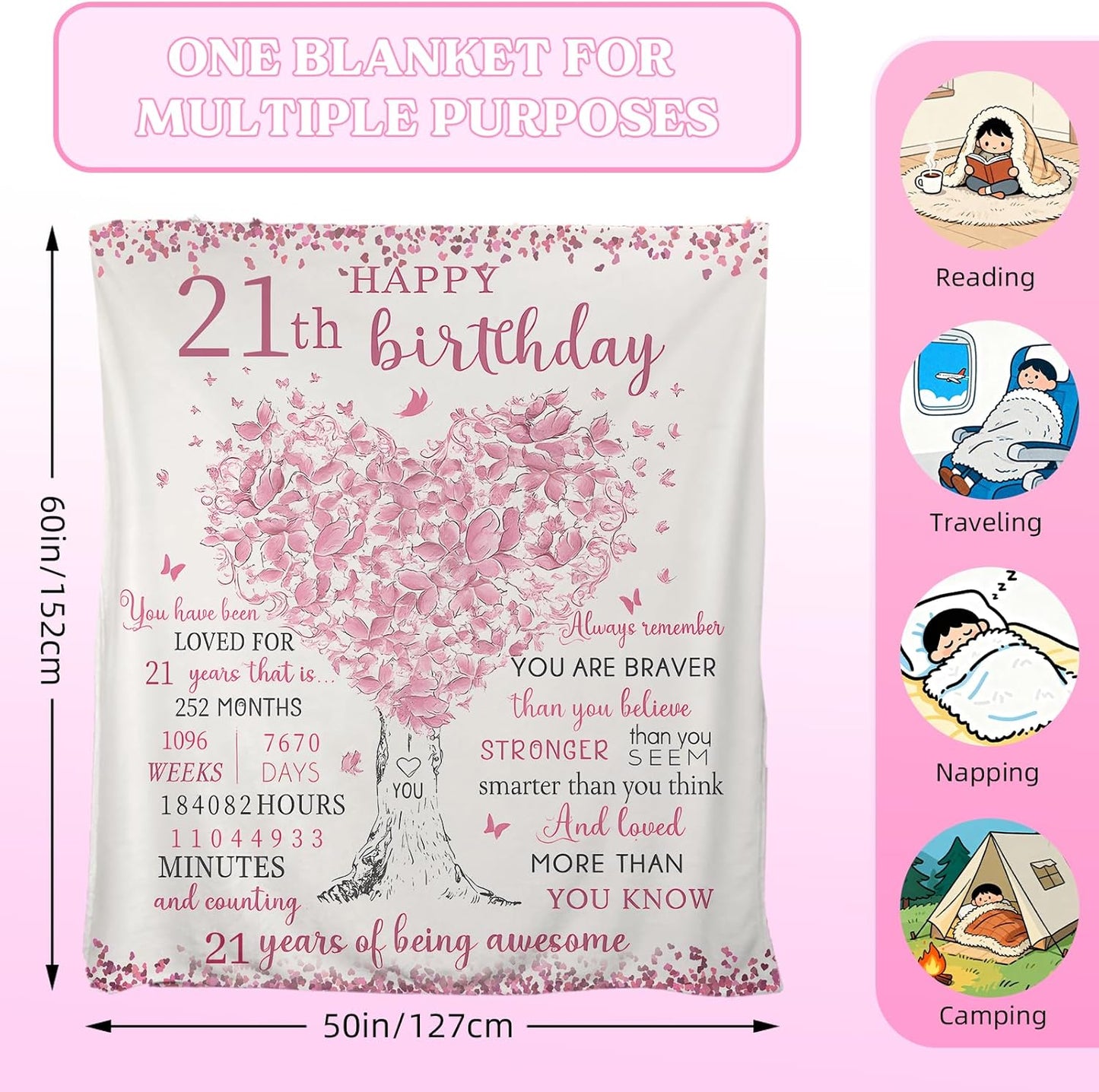 21st Birthday Gifts for Her - Cozy Blanket 50x60, Soft Throw for 21 Year Old Woman, Unique 21st Birthday Decoration Ideas, Great Present for Sister, Girlfriend, Best Friend