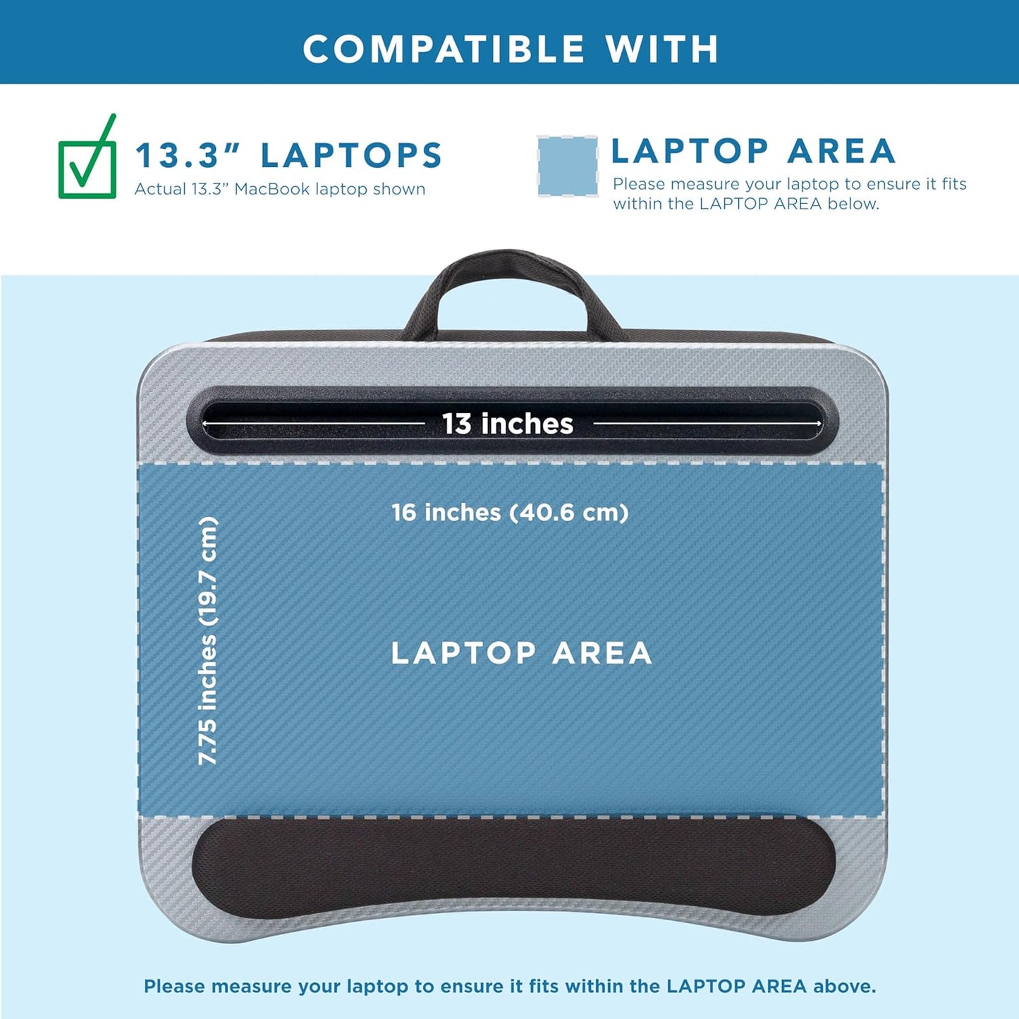 LAPGEAR Memory Foam Lap Desk with Wrist Rest and Media Slot - Medium - Silver Carbon - Fits up to 15.6 Inch Laptops and Most Tablet Devices - Style No. 91335