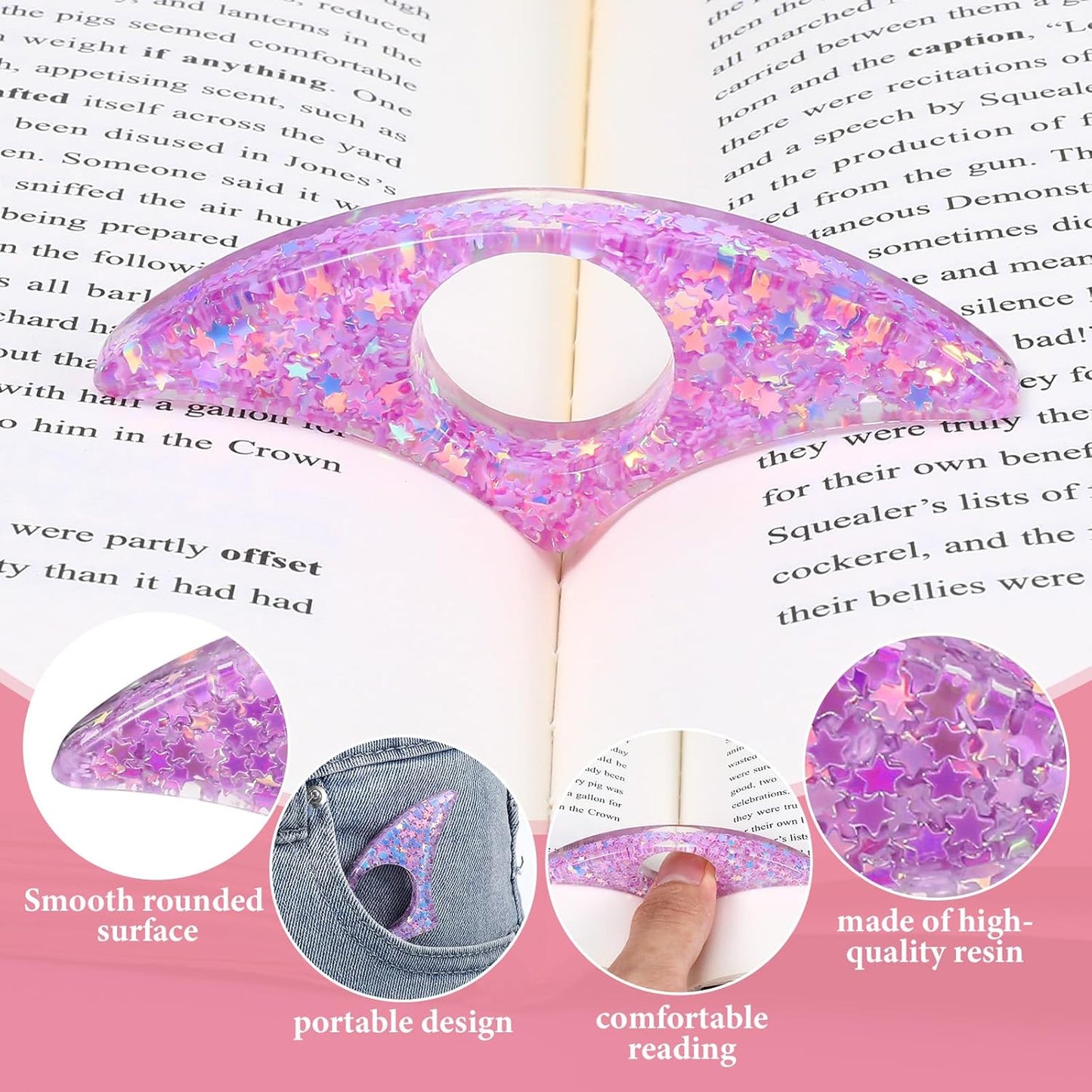 Thumb Book Page Holder 2PCS Book Page Holders for Reading Glitter Diamond Dotting Handmade Personalized Flower Plastic Books Opener Holder Thumb Meaningful Gifts for Lovers Teachers Students