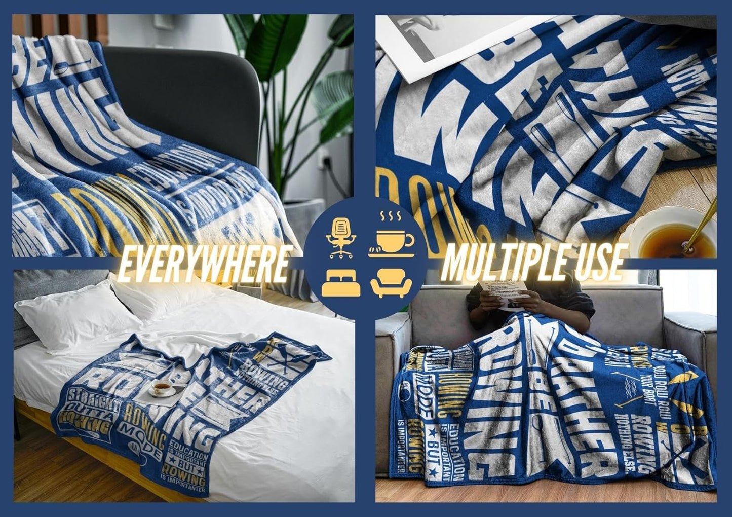 Rowing Gifts Blanket, Boat Flannel Throw Blanket for Men, Funny Unique Birthday for Him 50"*65"