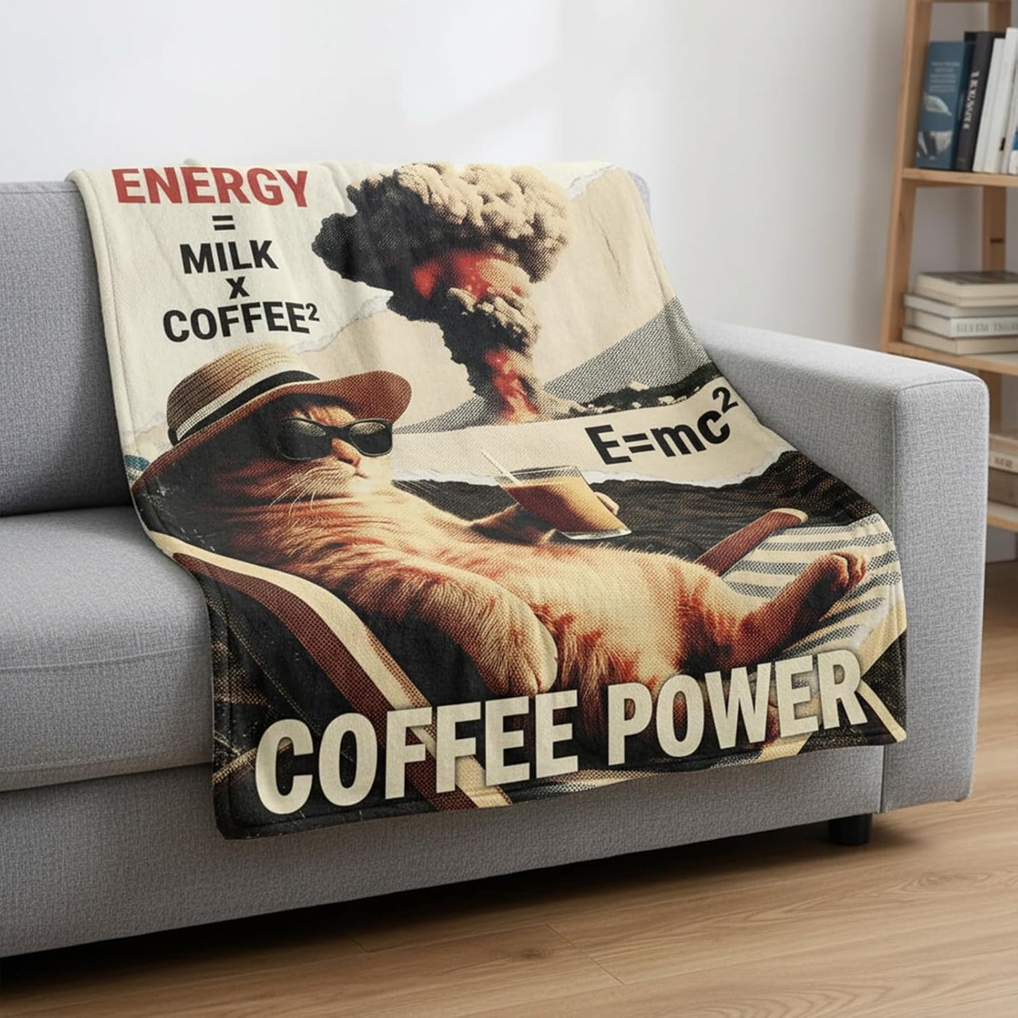 Lifeel Coffee Power Ginger Cat Throw Blanket, Funny Vintage Pop Quirky Caffeine Enthusiast Soft Cozy Flannel Blanket for Coffee Lovers Gife, 50×60 inch