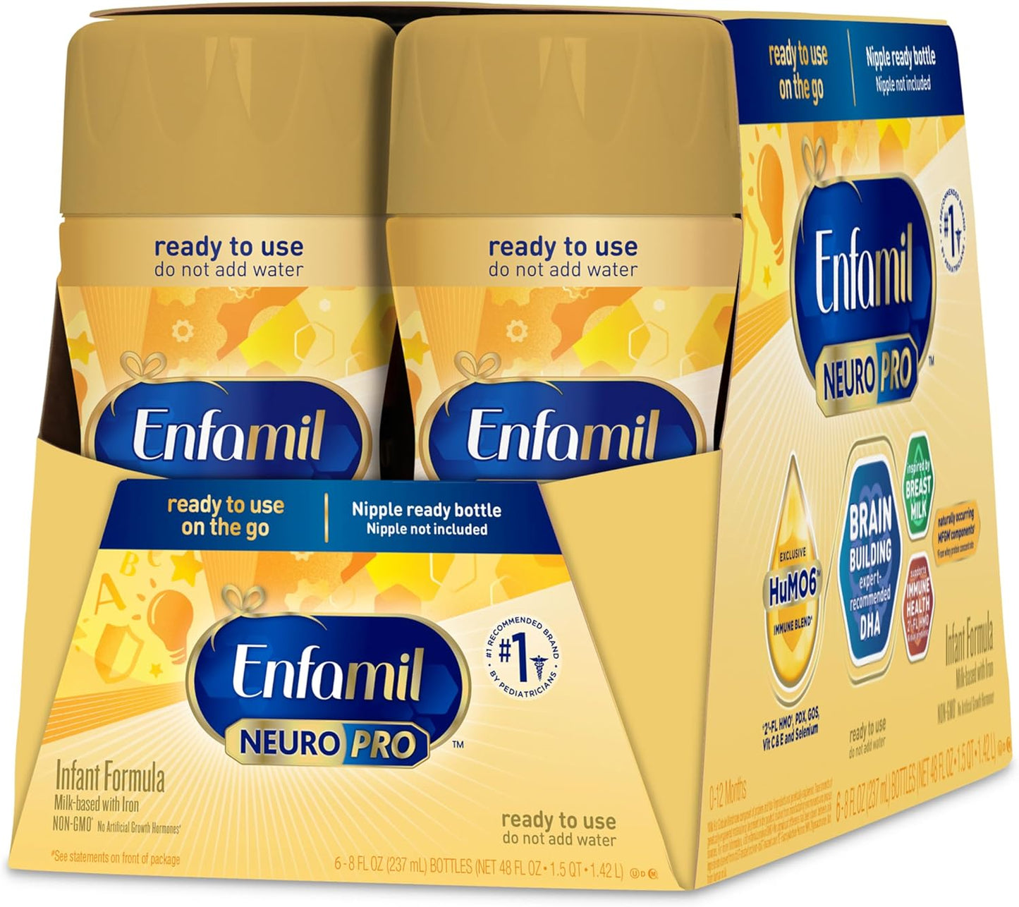 Enfamil NeuroPro Ready to Feed Baby Formula, Ready to Use, Brain and Immune Support with DHA, Iron and Prebiotics, Non-GMO, 8 Fl Oz, 6 count (Pack of 4), Total 24 bottles