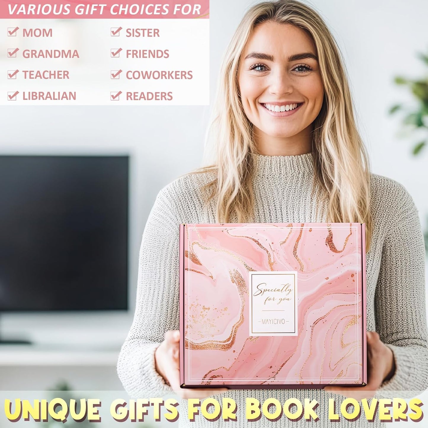 Book Lovers Gifts for Women Bookish Gifts, Reading Gift Set for Reader Book Club Book Themed Basket, Mother's Day Birthday Gift for Book Lovers Women Friends Bookworm Librarian Teacher w/ Tote Bag