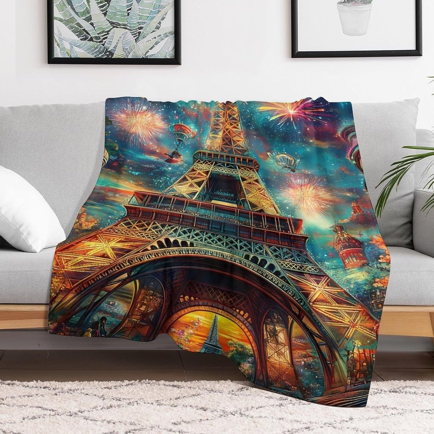 Paris Eiffel Tower (6) Throw Blanket for Couch Bed Plush Cozy Fuzzy Flannel Blanket for All Season 60"x80"