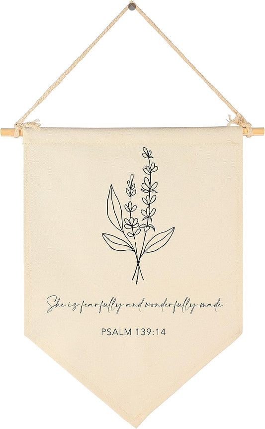 Nursery Scripture Bible Verse-Christian Botanical Decor-Canvas Hanging Pennant Flag Banner Wall Sign Decor Gift for Nursery Bedroom Playroom Decor Baby Kids Girl Boy Teen- Birthday Christmas Gift