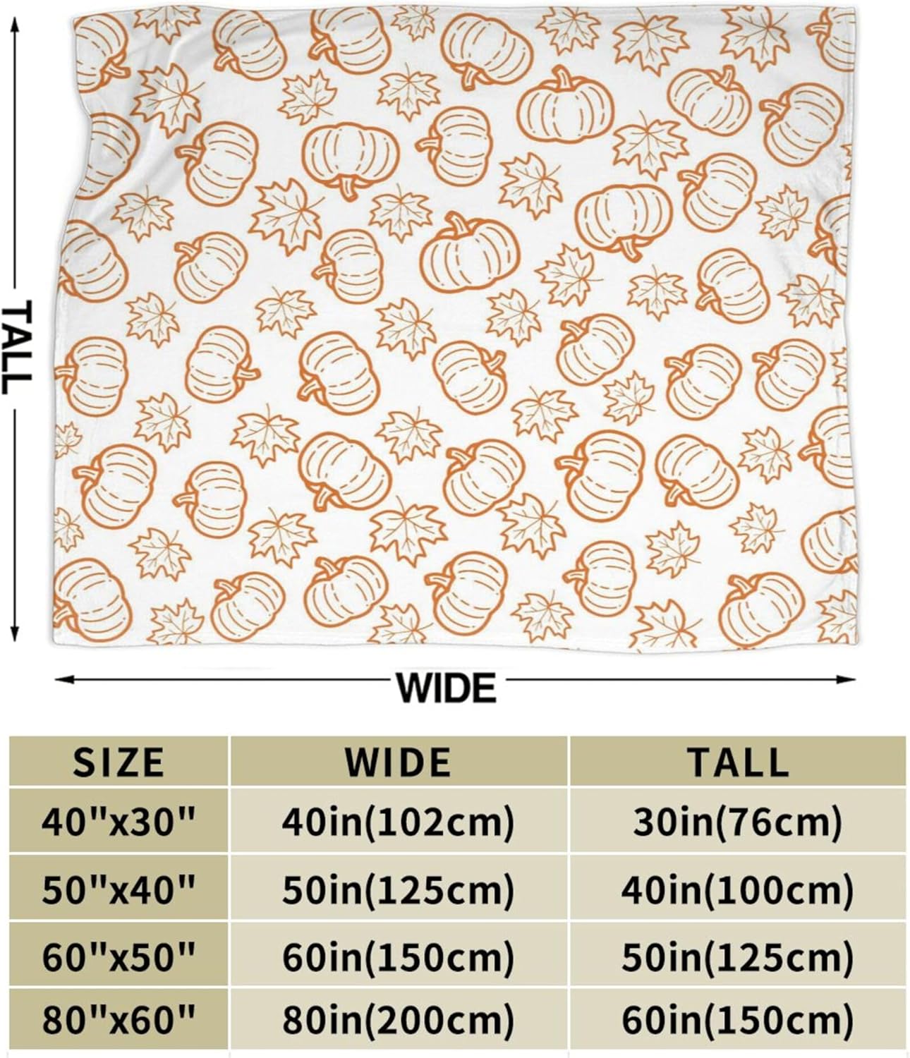 Fall Pumpkin Decor Blanket, Orange Pumpkin Maple Leaf Flannel Fleece Throw Blanket 60"x50", Fall Gifts for Women Men, Thanksgiving Halloween Blanket for Home Living Room Couch Bed Chair