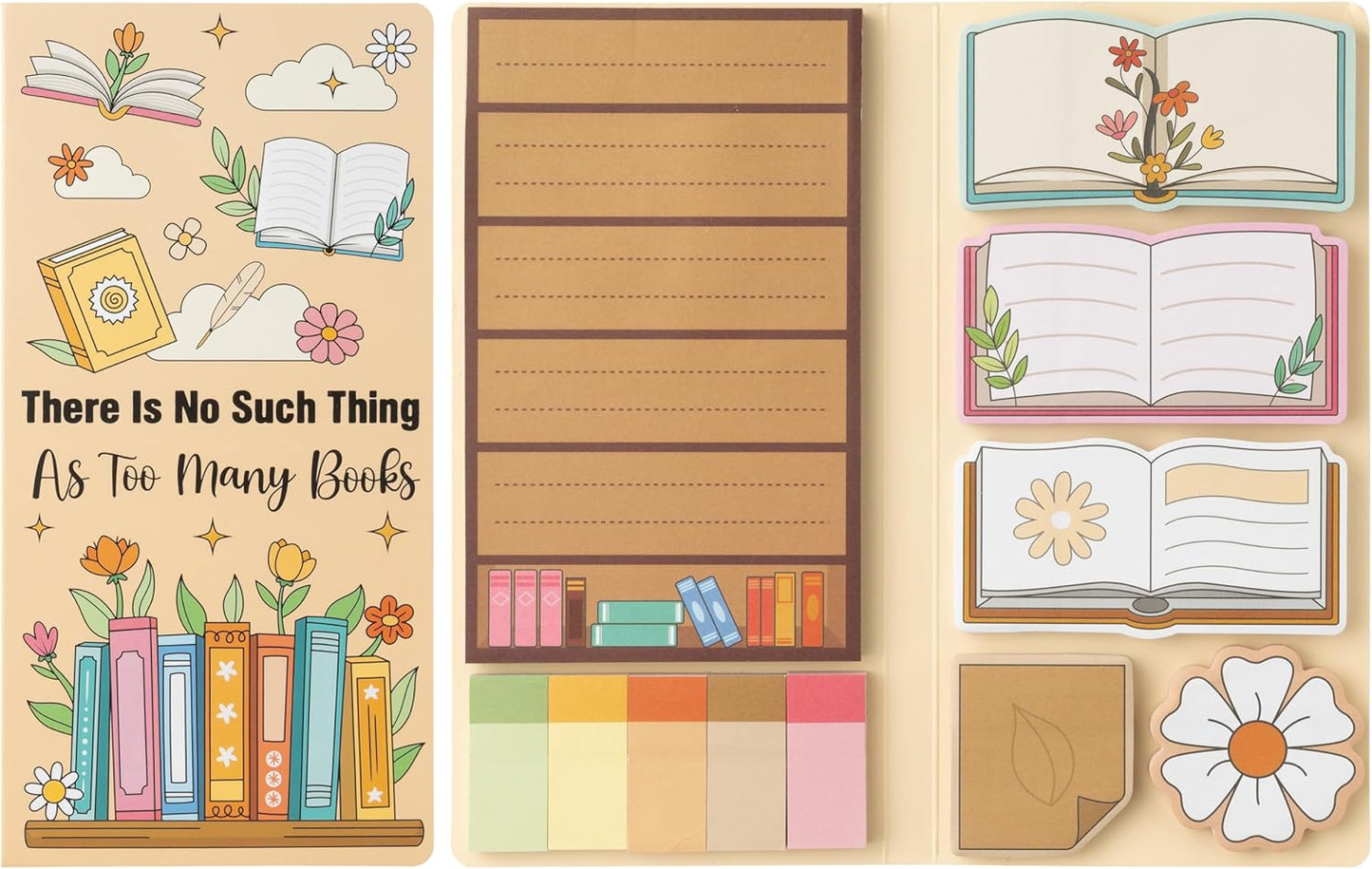 B1ykin Cute Sticky Notes Set - There is No Such Thing As Too Many Books Self-Stick Notes Pad, 550 Sheets Writing Memo Pages Sticky Notepad for Teacher Appreciation Gift, School Office (Book Lovers)