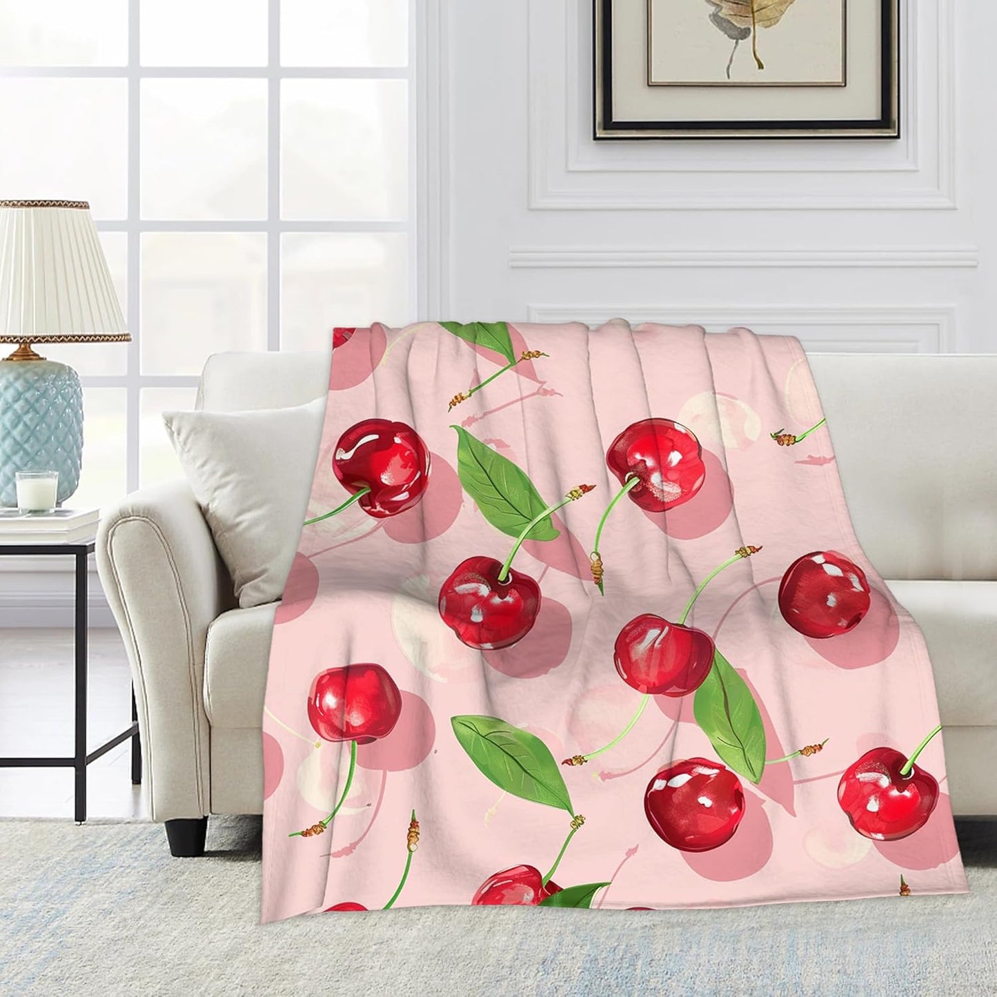 Cartoon Cherry Blanket Gfits for Women Men Kids Summer Throw Blankets Soft Lightweight for Home Decor Couch Bed Sofa 50x60 Inches