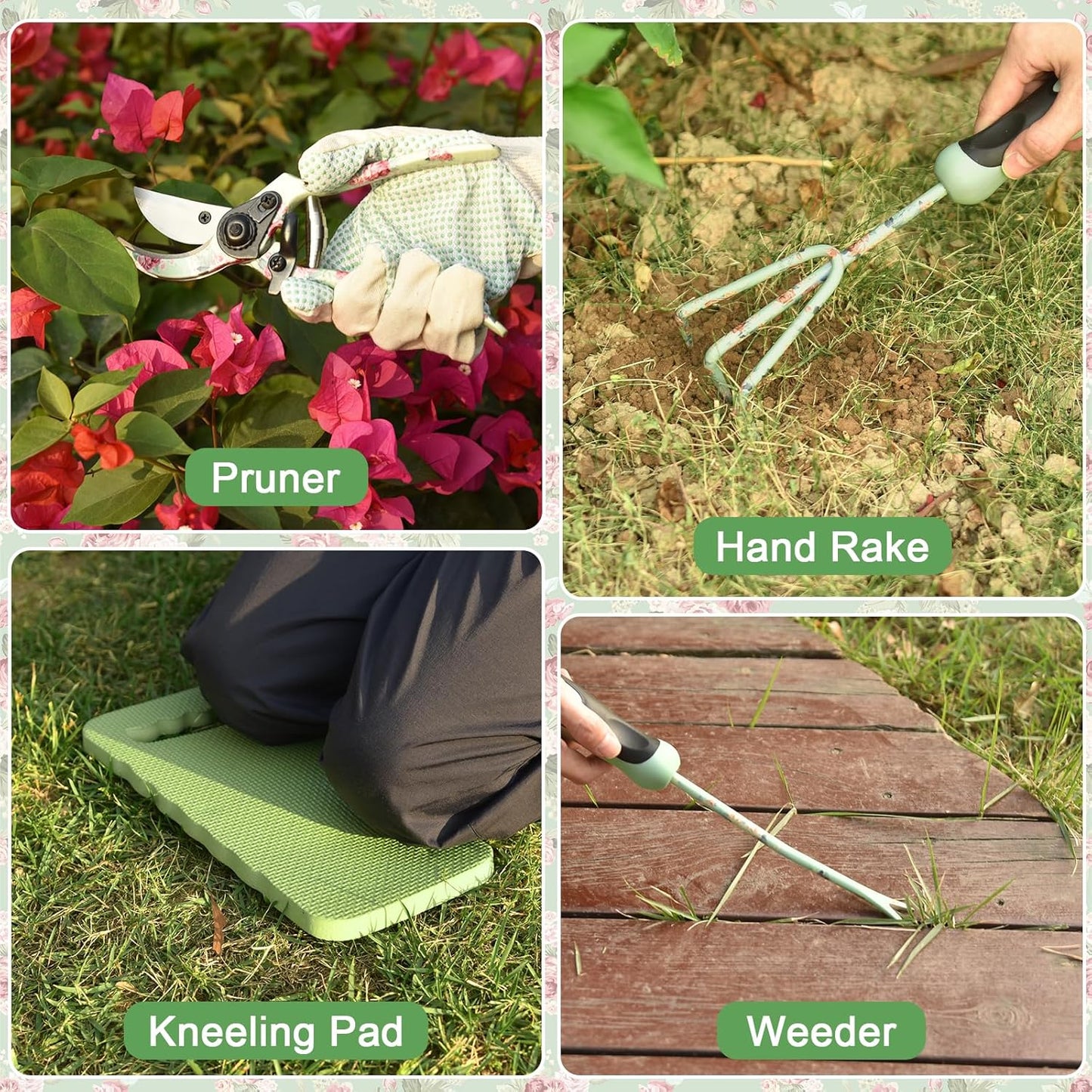 Gardening Tools, WisaKey 10 Piece Heavy Duty Garden Tools Set with Handle, Durable Fashion Garden Organizer Handbag, Ideal Gardening Gifts for Women