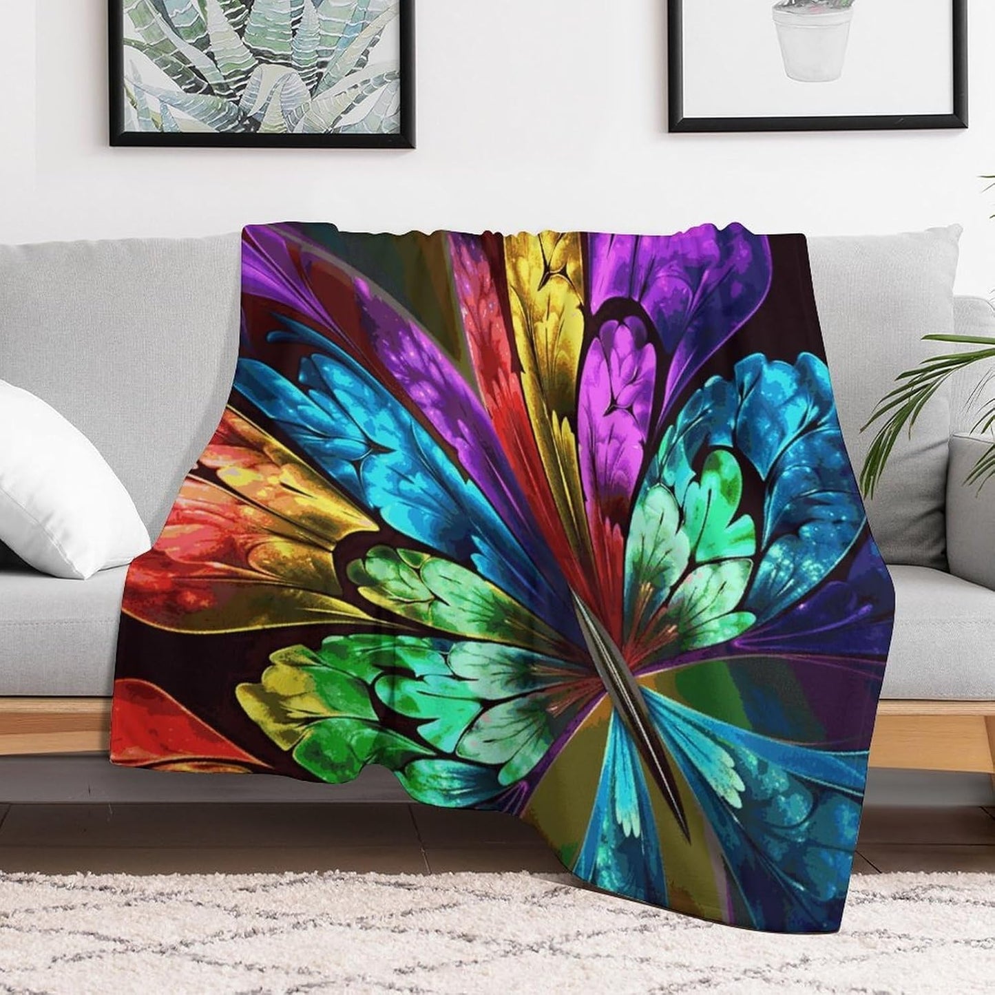 Rainbow Butterfly Blanket Super Soft Lightweight Throw Blanket Cute Cozy Warm Bed Blanket Decorative Fuzzy Blanket All-Season Home Decor Gift for Sofa Couch Living Room 50"*60"（130 * 150cm）